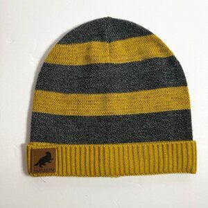 Harry Potter Hufflepuff Patch Winter Hat Gray Yellow Stripes